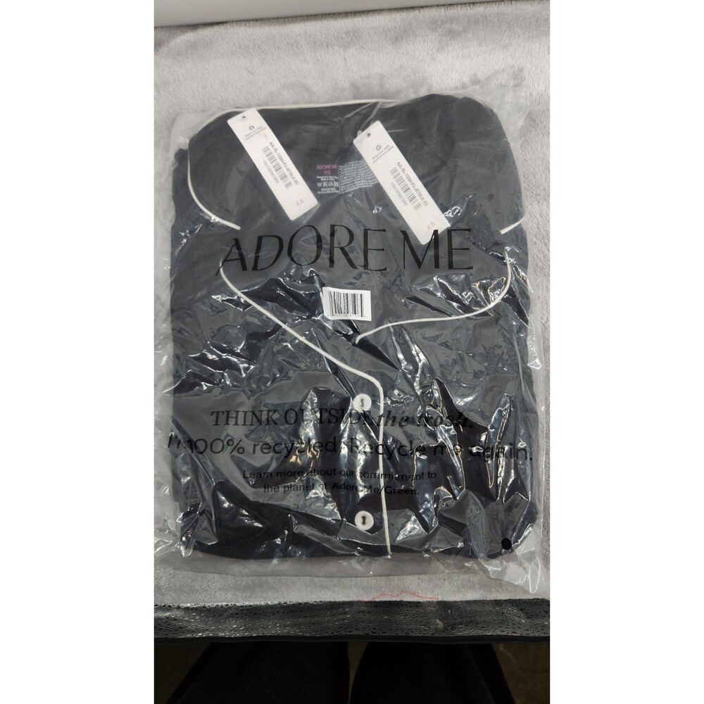 NWT Adore‎ Me Womens XS Black Pajama Set Button Up Top & Shorts NWT